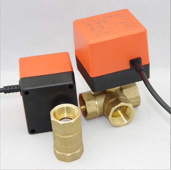 Valve à bille électrique à trois voies en laiton pour milieu d'eau à température normale